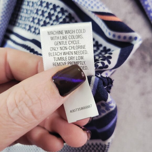 Croft & Barrow‎ Womens Blouse S Blue White Black Striped Geometric 3/4 Sleeve - Picture 7 of 11